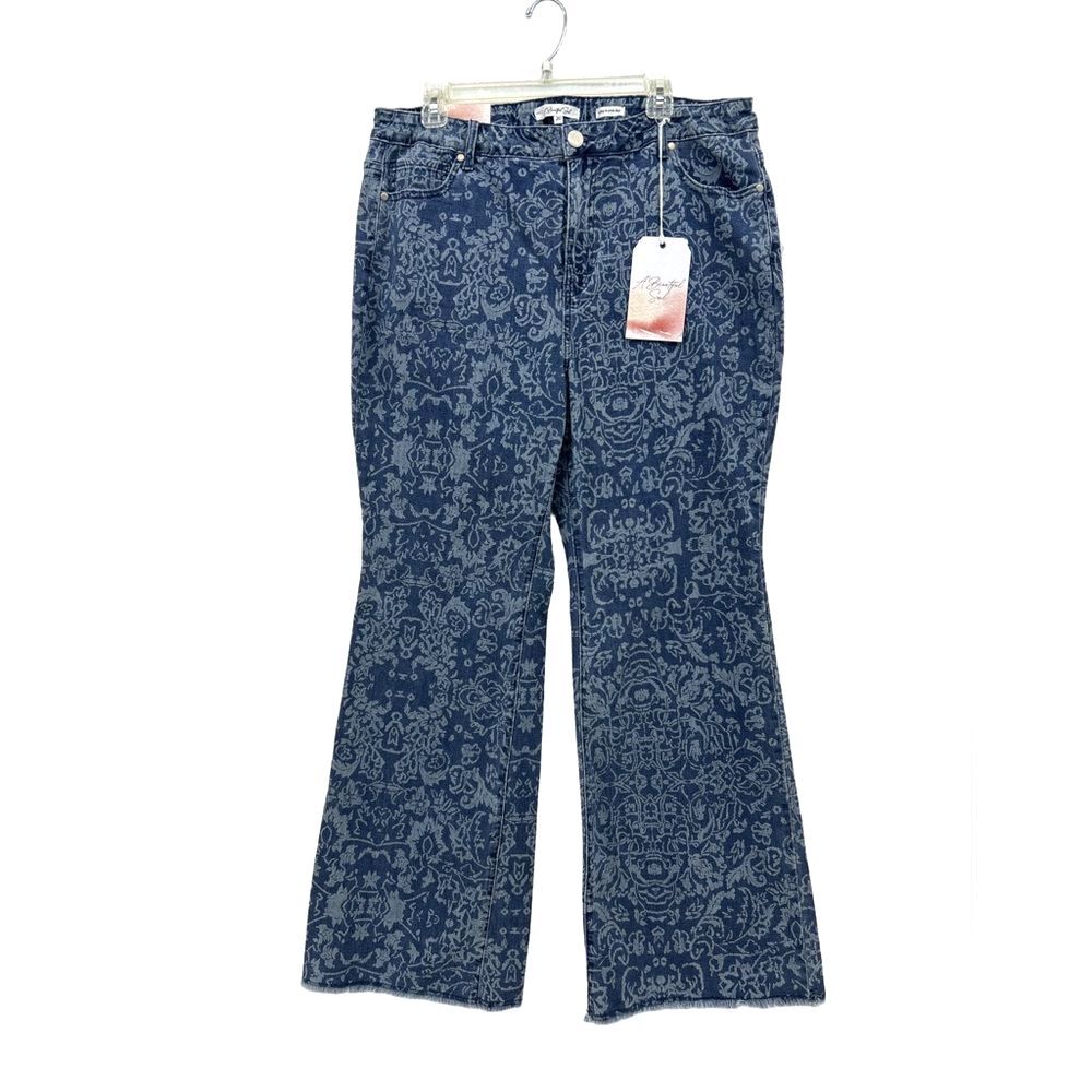 A Beautiful Soul Chic Blue Patterned High Rise Flare Jeans NWT